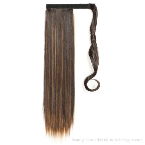 Hot Selling cheap heat resistant ponytail blonde clip in 24" long wrap around synthetic drawstring curly ponytail hair extension